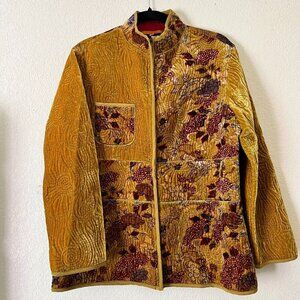 HARARI Women's Jacquard Damask Floral Batik Brocade Gold Jacket Art to Wear Med